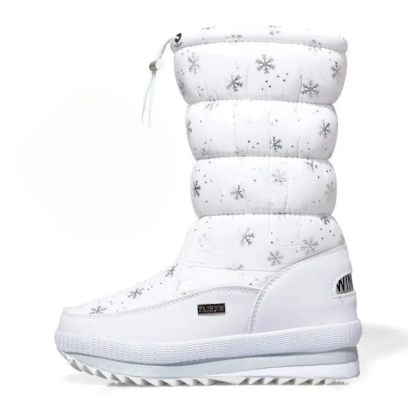 Winter thick women's snow boots Warm Plush Mid-calf Boots Non slip Waterproof  Platform Snow Boot Casual Female White shoes NNOS