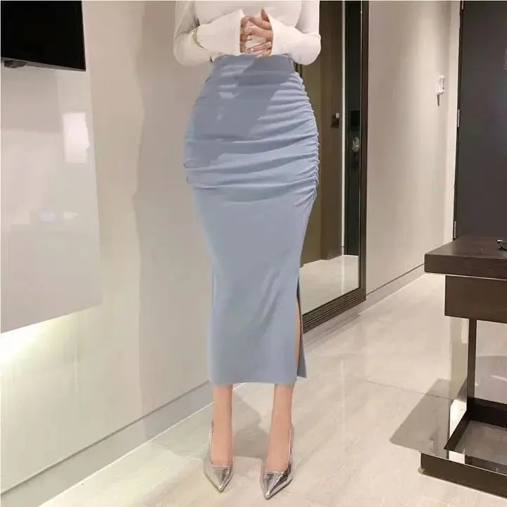 Korean Fashion Slim Fit Fishtail Skirt – Sexy Pleated Split Autumn Outfit NNOS