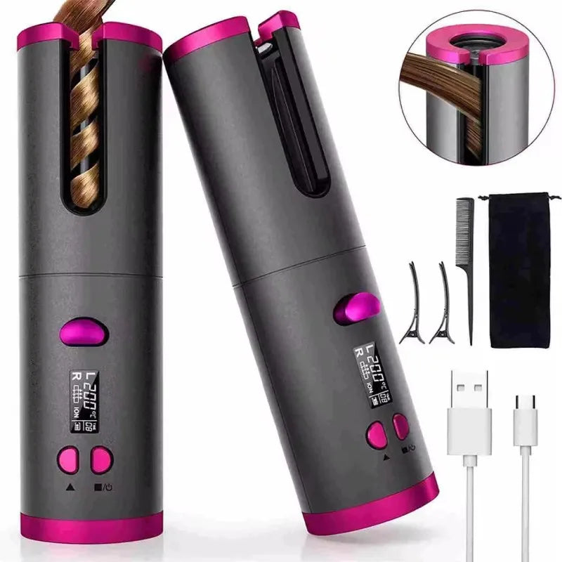 Automatic Hair Curler Wireless Curling Iron with Built-in Battery Ceramic Professional Usb Charging and Portable for Travel NNOS