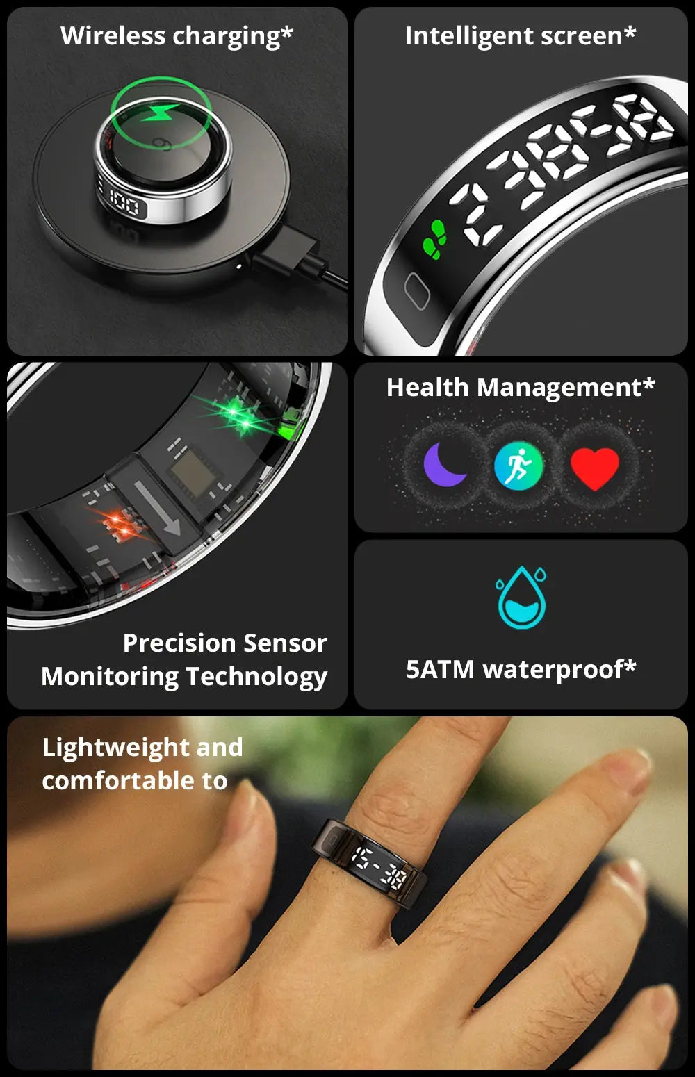 2025 COLMI R12 Smart Ring with Display Screen and Touch, Wireless Charging, Health Manager, 5 ATM Waterproof For Men Women NNOS