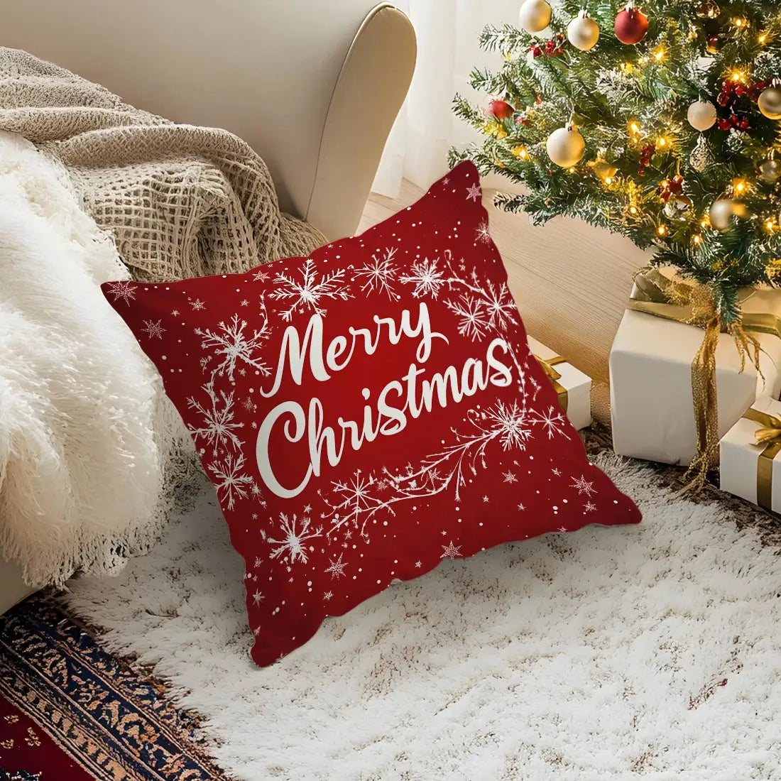 Christmas Snowflakes Cushions Pillowcase Polyester Cushion Cover Throw Pillow Sofa Decoration Pillowcover Home Decor NNOS