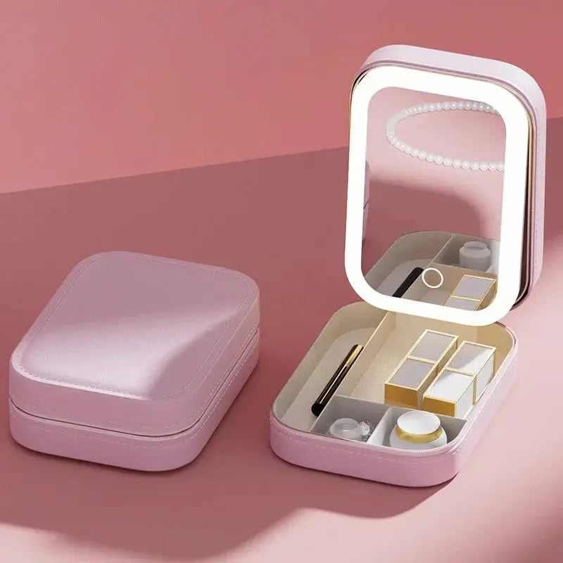 Smart LED Cosmetic Case with Mirror Travel Makeup Bag Small Cute Female Beautician Skincare Product Makeup Case for Women NNOS