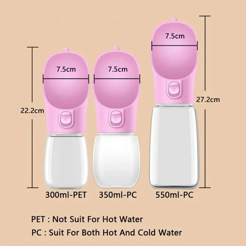 Portable Dog Water Bottle Leakproof Outdoor Drinking Bowl for Small to Large Dogs Chihuahua French Bulldog - 300ML-550ML Capacity NNOS