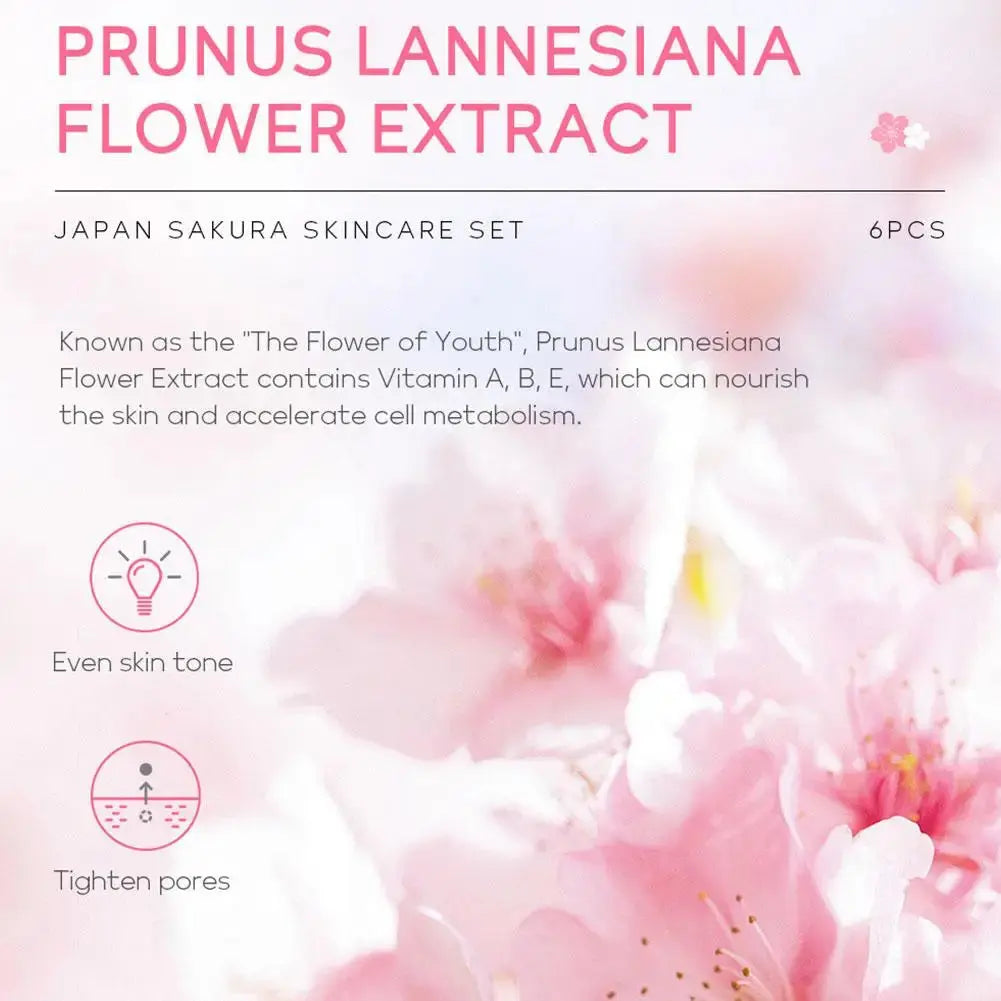 6Pcs Sakura Skin Care Set – Face Cream, Serum, Toner & Cleanser Gift Box NNOS