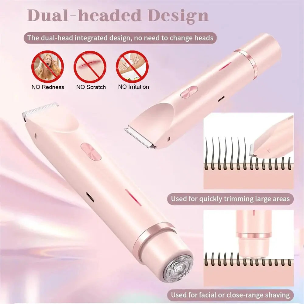 Portable Electric Razor for Women 2-in-1 Bikini Trimmer Facial Mustache Shaver Painless Epilator for Body Underarms Legs NNOS