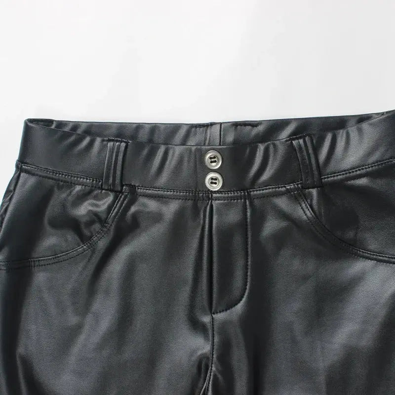 FQLWL Women's High-Waisted Faux Leather Leggings – Sexy Bodycon Black PU Pants for Casual, Winter, or Summer Wear NNOS