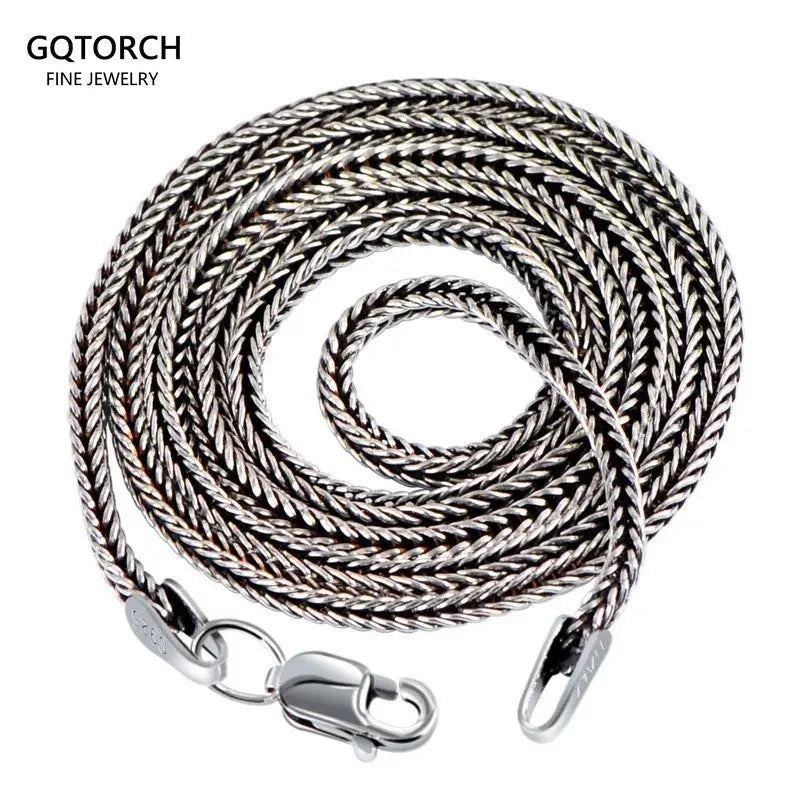 Real Pure 925 Sterling Silver Necklace Chain Women And Men Vintage Foxtail 1.6mm Retro Solid Thai Silver Italy Fine Jewelry NNOS