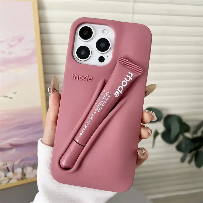 ✨ RHODE Lip Case Silicone Phone Case – Lipstick Holder + Kickstand All-in-One NNOS