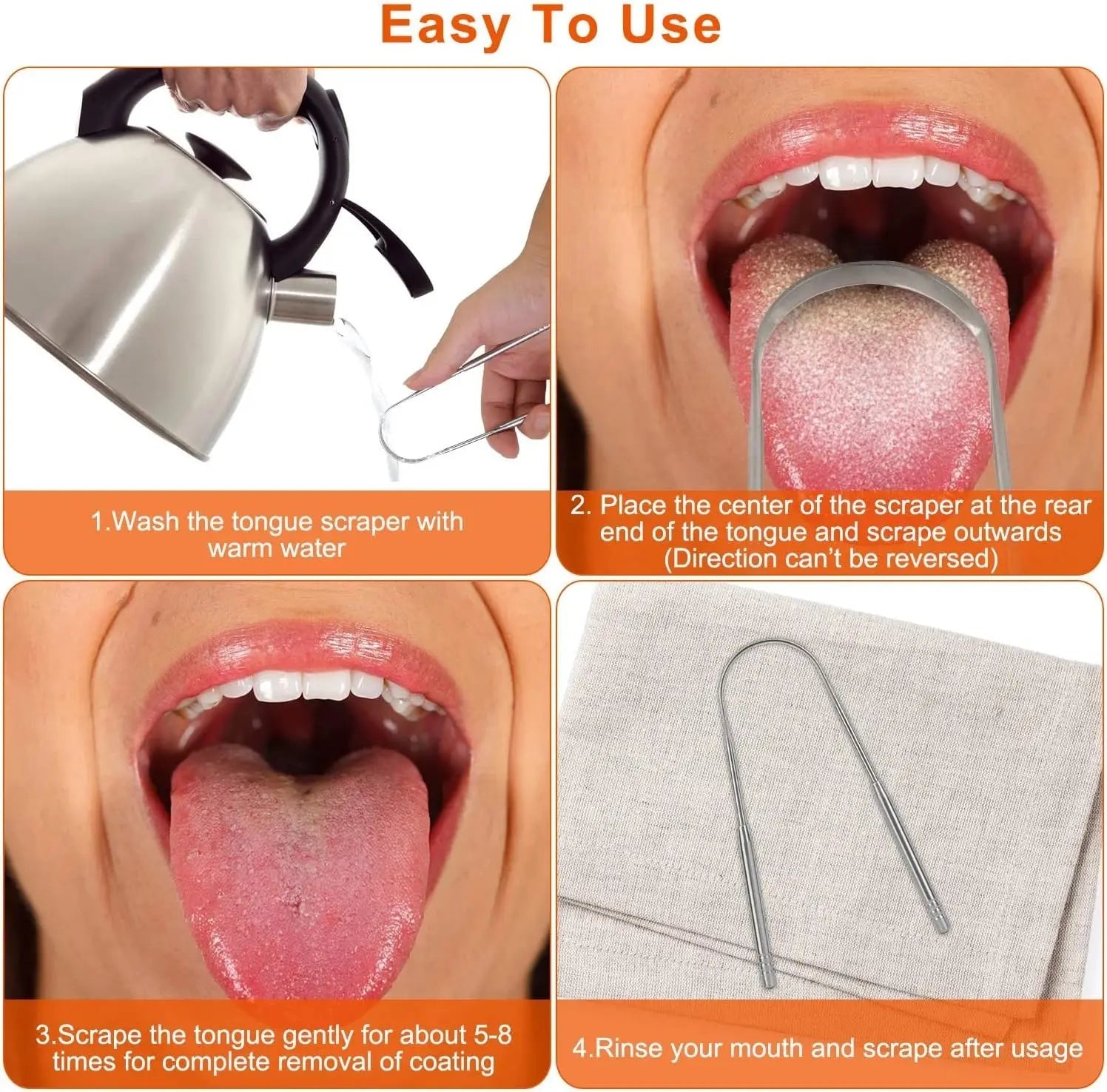 Tongue Scraper for Adult Kids, 2 Pack Stainless Steel Tongue Scraper for Oral Care, Reduce Bad Breath, with Metal Storage Box NNOS