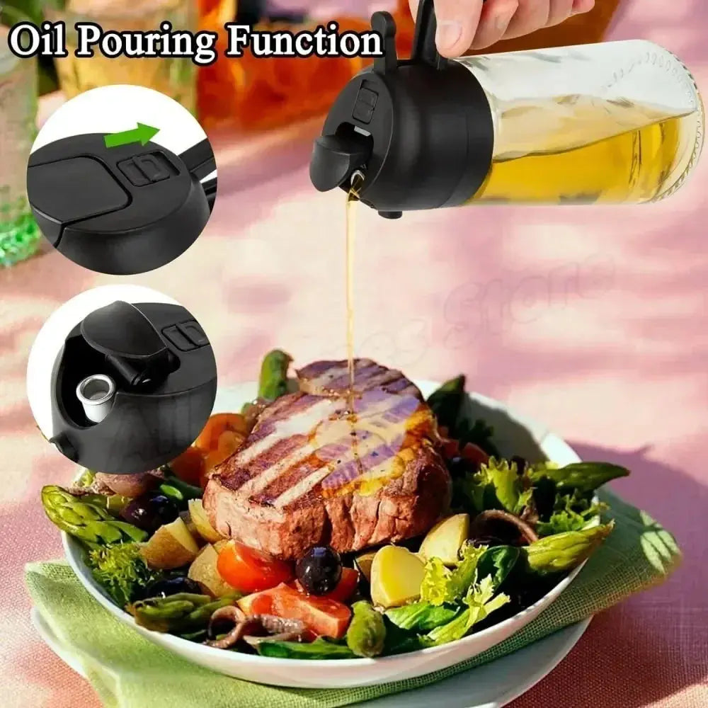 1-2PCS 2in1 Olive Oil Dispenser Bottle 500ml Plastic Oil Sprayer Cooking Oil Spray Tank BBQ Baking Picnic Kitchen Tools for Home NNOS