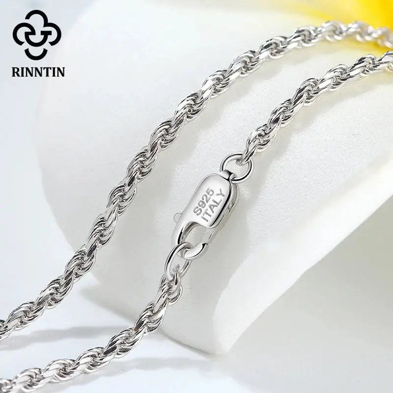 Rinntin 925 Sterling Silver 2.3mm Diamond-Cut Rope Chain Necklace For Women Men Fashion Silver Luxury Necklace Jewelry Gift SC29 NNOS