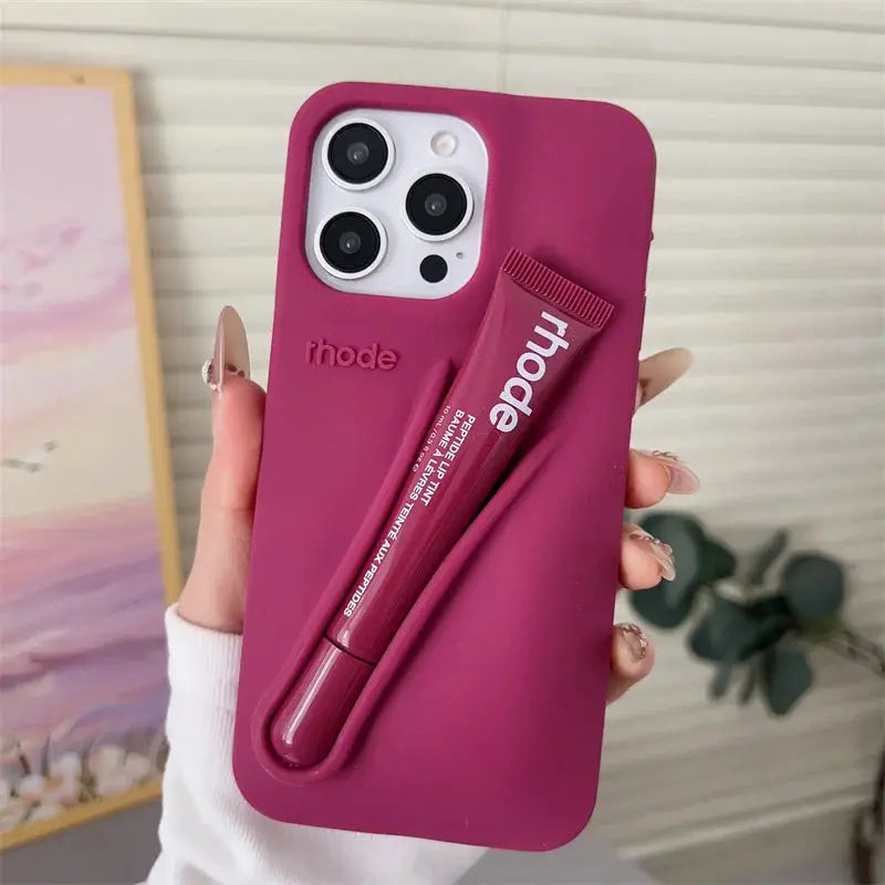 ✨ RHODE Lip Case Silicone Phone Case – Lipstick Holder + Kickstand All-in-One NNOS