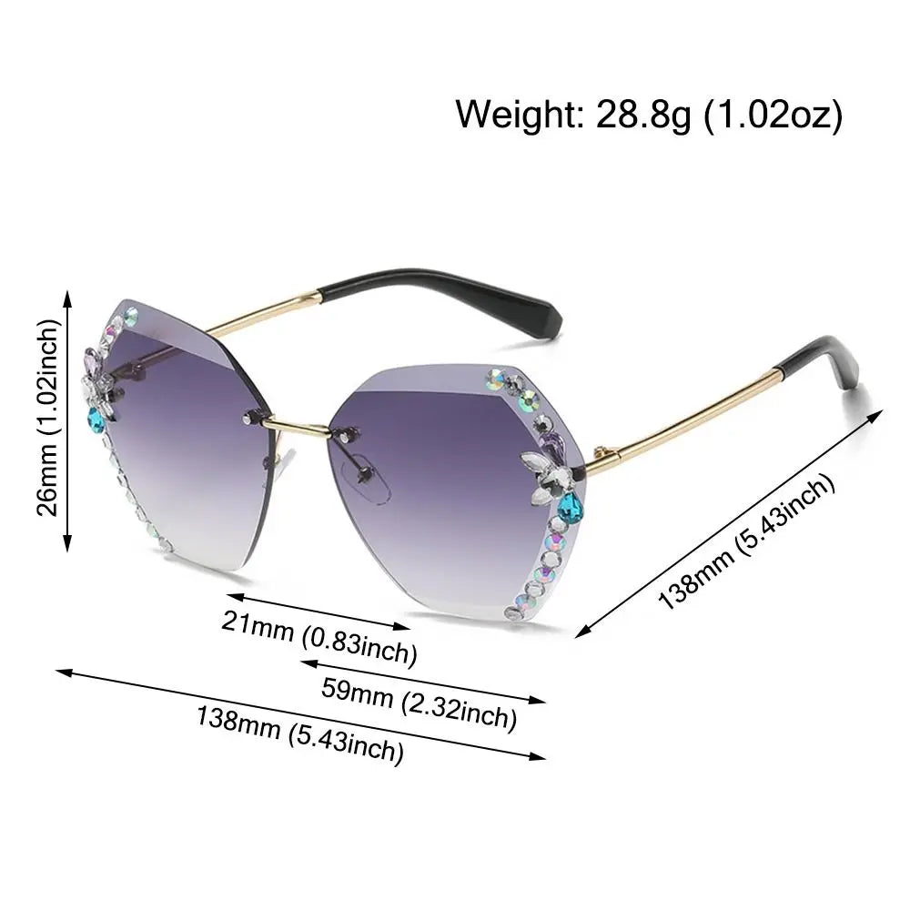 UV400 Rimless Rhinestone Sunglasses for Women – Shiny Diamond Cutting Lens Frameless Fashion Sunglasses NNOS