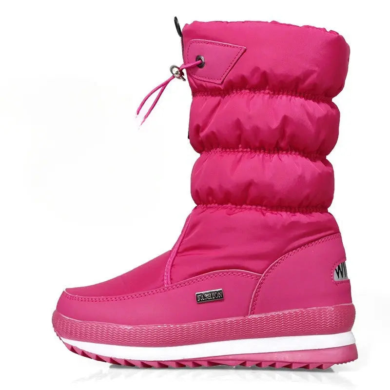 Winter thick women's snow boots Warm Plush Mid-calf Boots Non slip Waterproof  Platform Snow Boot Casual Female White shoes NNOS
