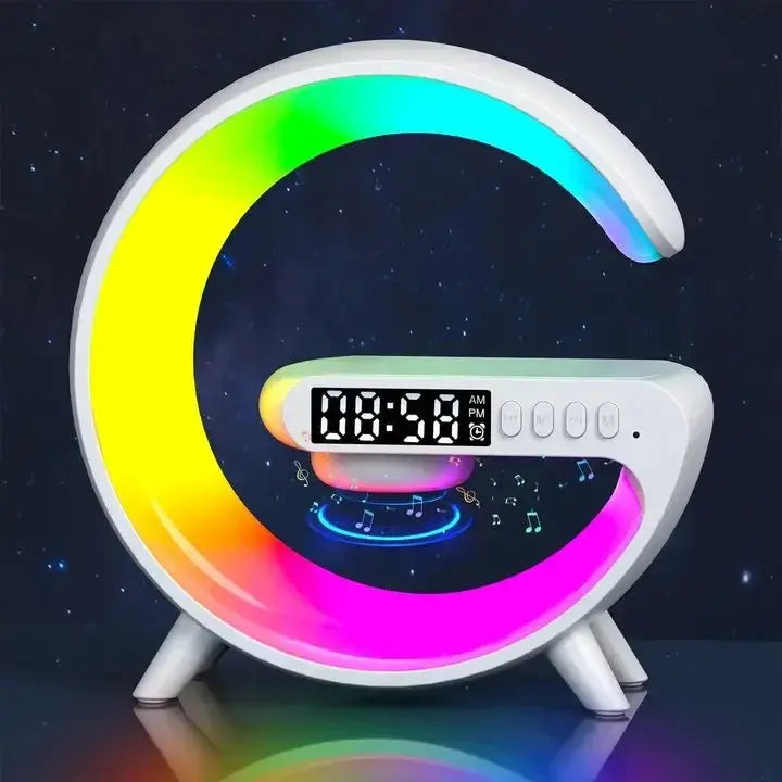 Multifunction RGB Light Bluetooth Speaker Alarm Clock 15W Wireless Charger Stand Pad For iPhone Samsung Fast Charging Station NNOS