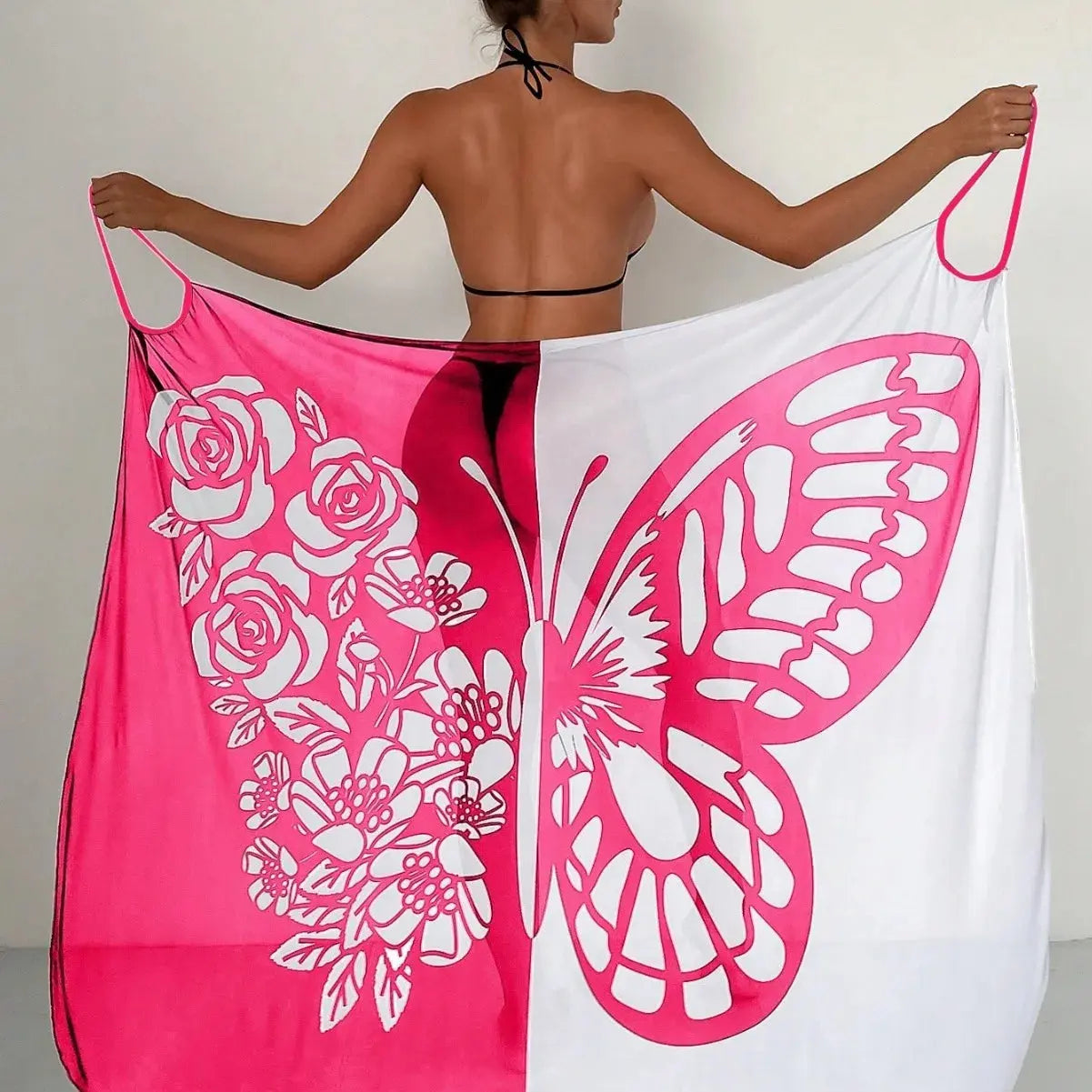 Sexy Butterfly Print Cover Up Swimwear Women Dress Summer Tunic Bikini Bath Sarong Wrap Skirt Swimsuit Elegant Lady Beachwear NNOS
