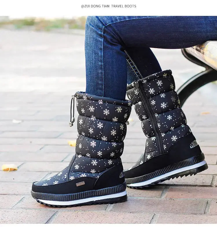 Winter thick women's snow boots Warm Plush Mid-calf Boots Non slip Waterproof  Platform Snow Boot Casual Female White shoes NNOS