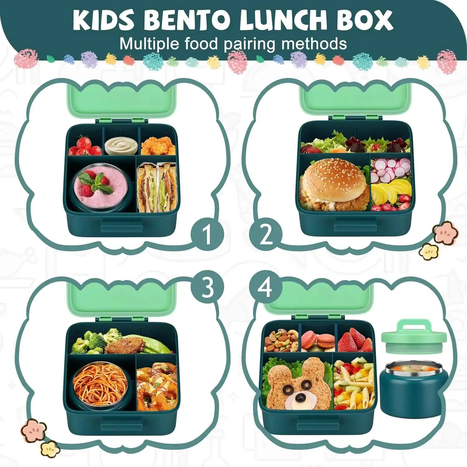 Bento Lunch Box With 8oz Stainless Steel Insulated Vaccum Food Jar NNOS