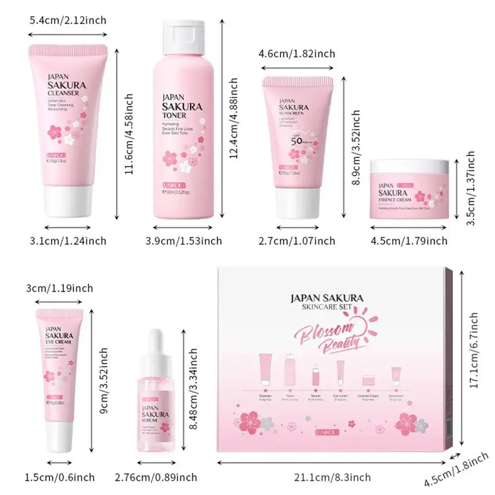 6Pcs Sakura Skin Care Set – Face Cream, Serum, Toner & Cleanser Gift Box NNOS