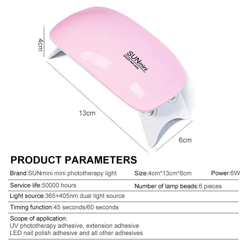 Portable 6W Mini Nail Dryer Machine with 6 LED UV Manicure Lamp for Home Use Dries Polish Varnish Quickly with USB Cable NNOS