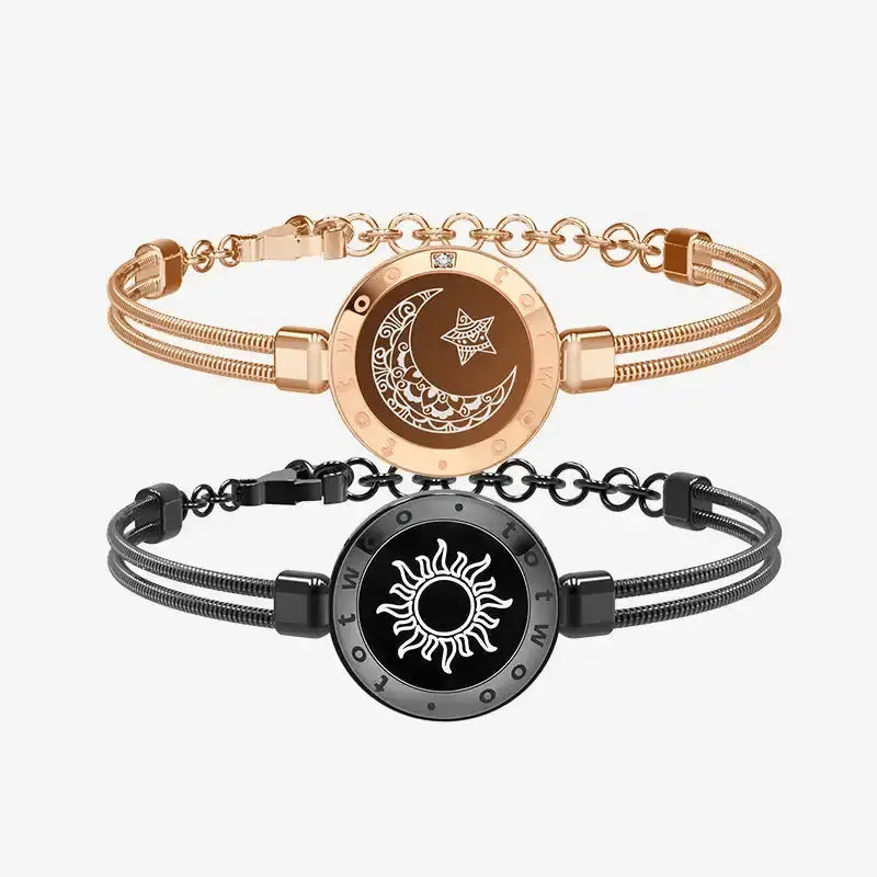 Totwoo Long Distance touch Light up&Vibrate Bracelets for Couples, Long Distance Relationship Gifts Smart Sun&Moon Love Bracelet NNOS