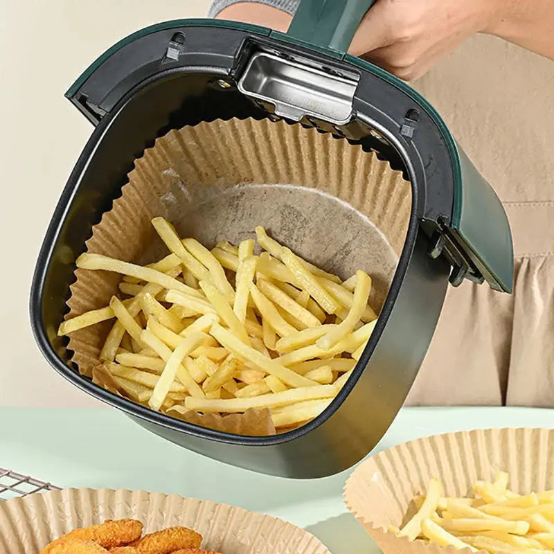 50Pcs Disposable Air Fryer Baking Paper Non-Stick Mat Oil Absorbing Kitchen Oven BBQ Plate Round/Square Fabric for Easy Cooking NNOS