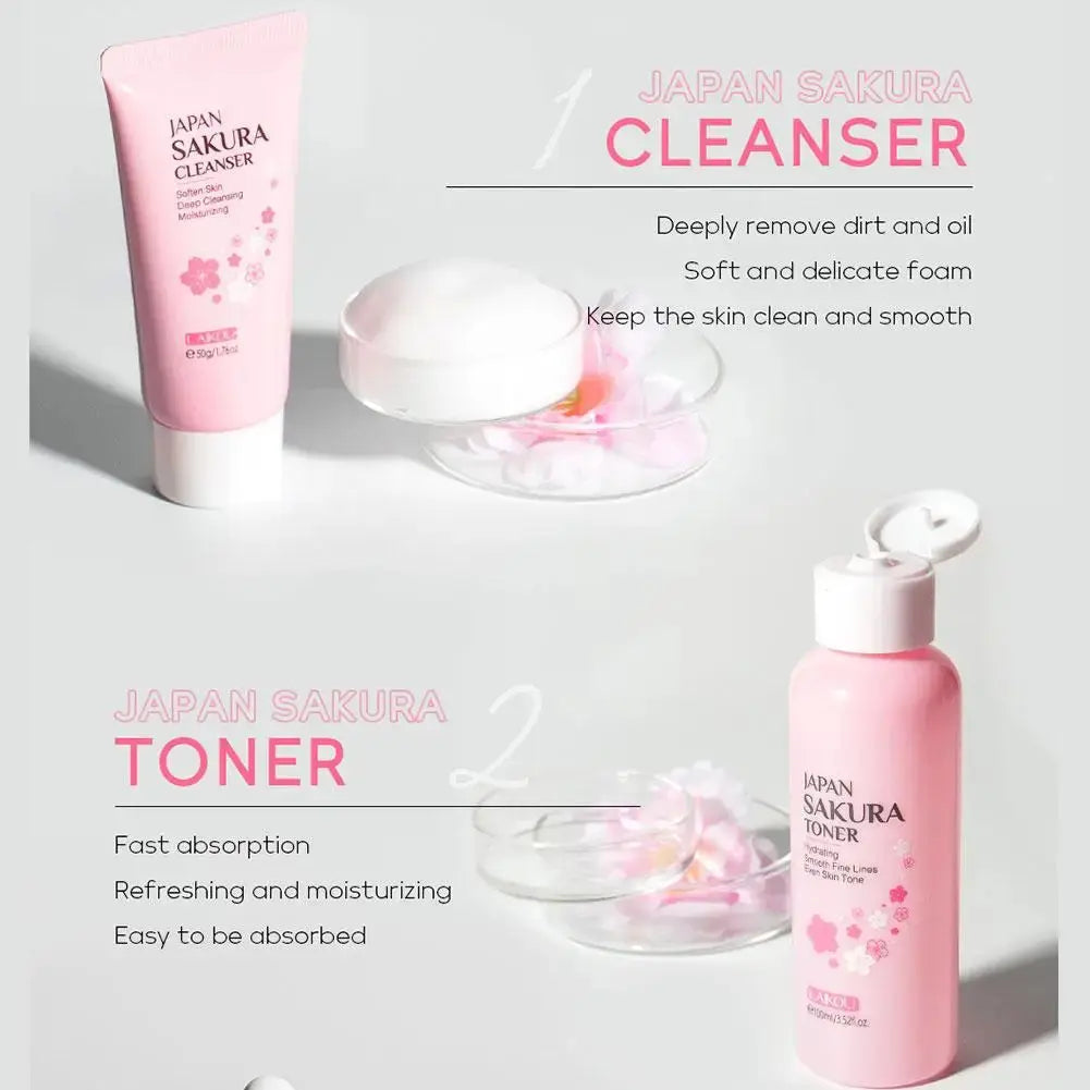 6Pcs Sakura Skin Care Set – Face Cream, Serum, Toner & Cleanser Gift Box NNOS