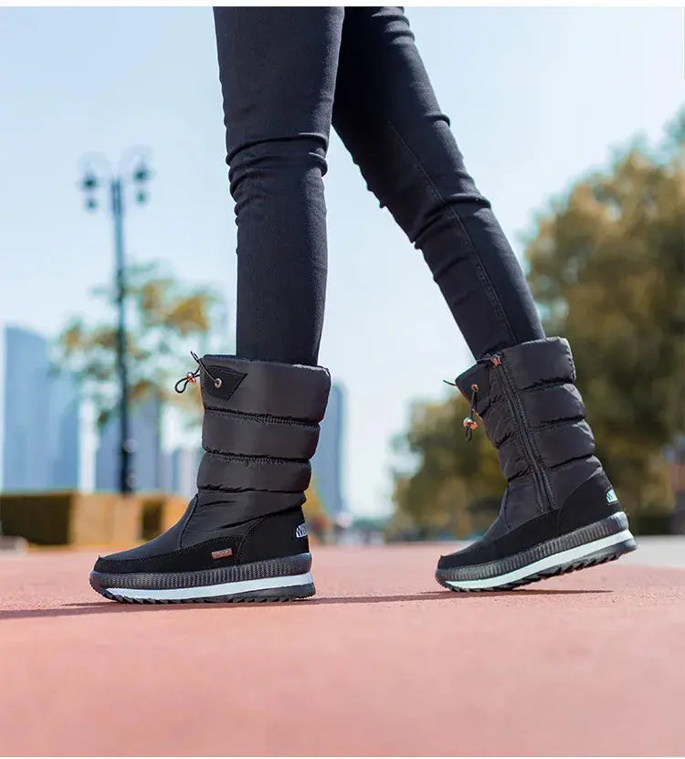 Winter thick women's snow boots Warm Plush Mid-calf Boots Non slip Waterproof  Platform Snow Boot Casual Female White shoes NNOS