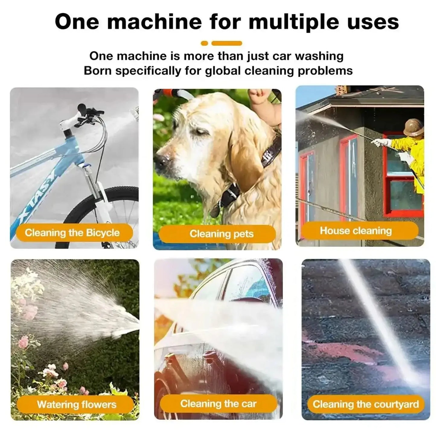 1500W Cordless High-Pressure Water Gun for Car Wash 40-50 Bar Foam Maker Auto Home Garden Cleaning Machine with 5M Hose NNOS