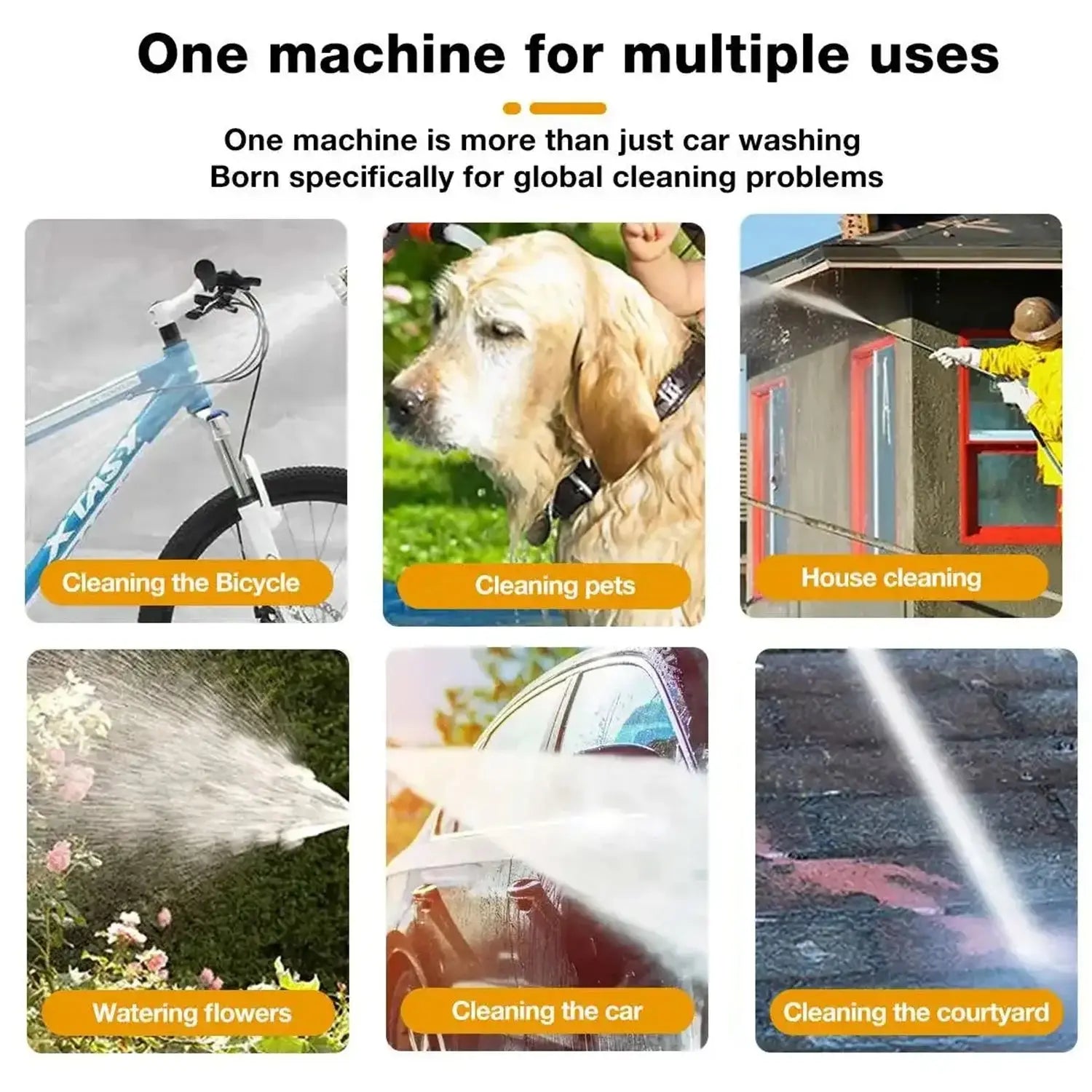 1500W Cordless High-Pressure Water Gun for Car Wash 40-50 Bar Foam Maker Auto Home Garden Cleaning Machine with 5M Hose NNOS