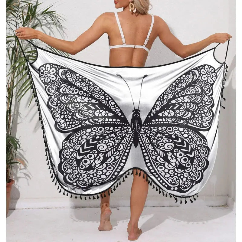 Women Bikini Sexy Butterfly Print Cover Up Swimwear Women Dress Summer Tunic Bath Sarong Wrap Skirt Swimsuit Elegant Beachwear NNOS