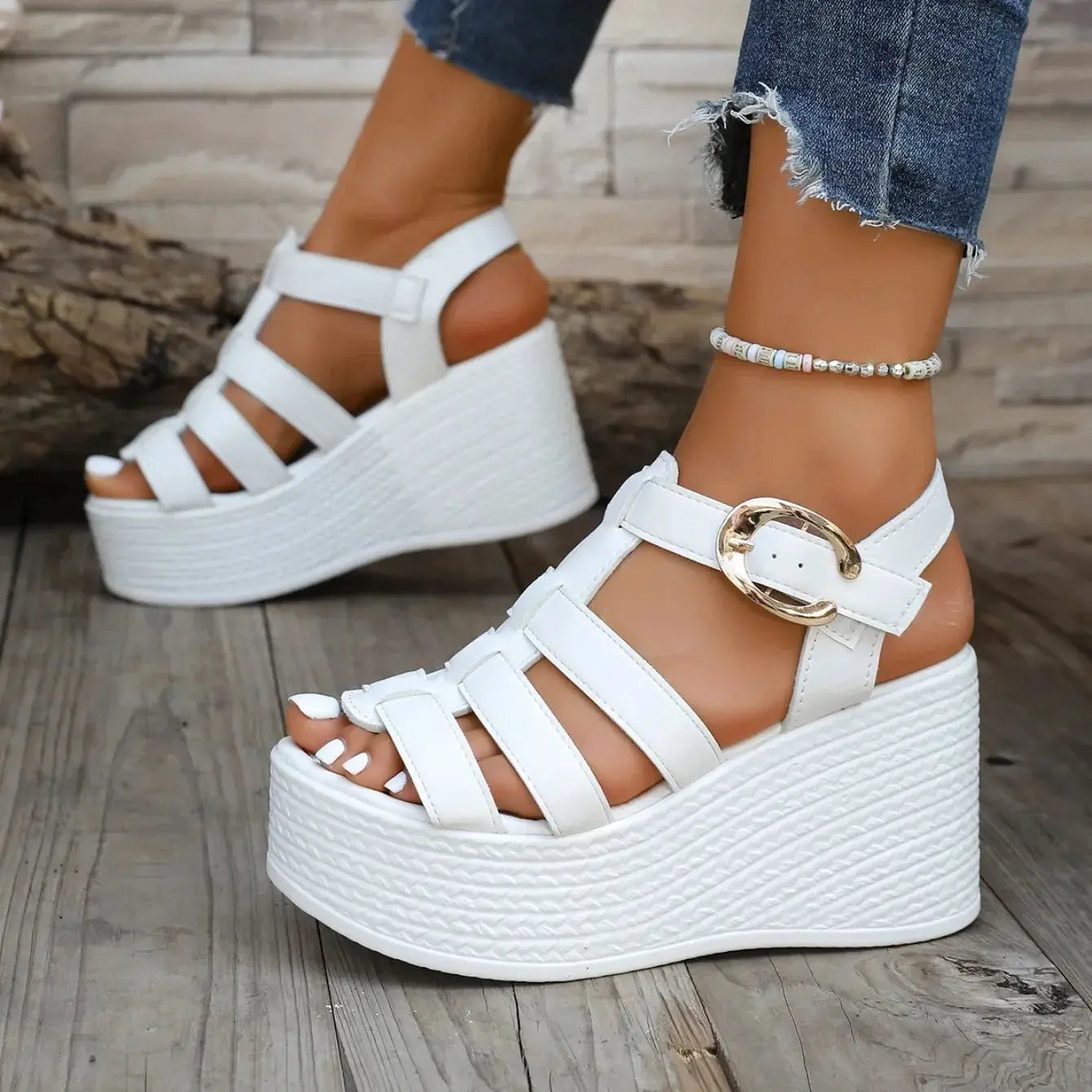 Summer Ankle Buckle Women Wedge Sandals Patchwork Platform Sandals Breathable Comfort Non-slip Soft Sole Gladiator Shoes Women NNOS