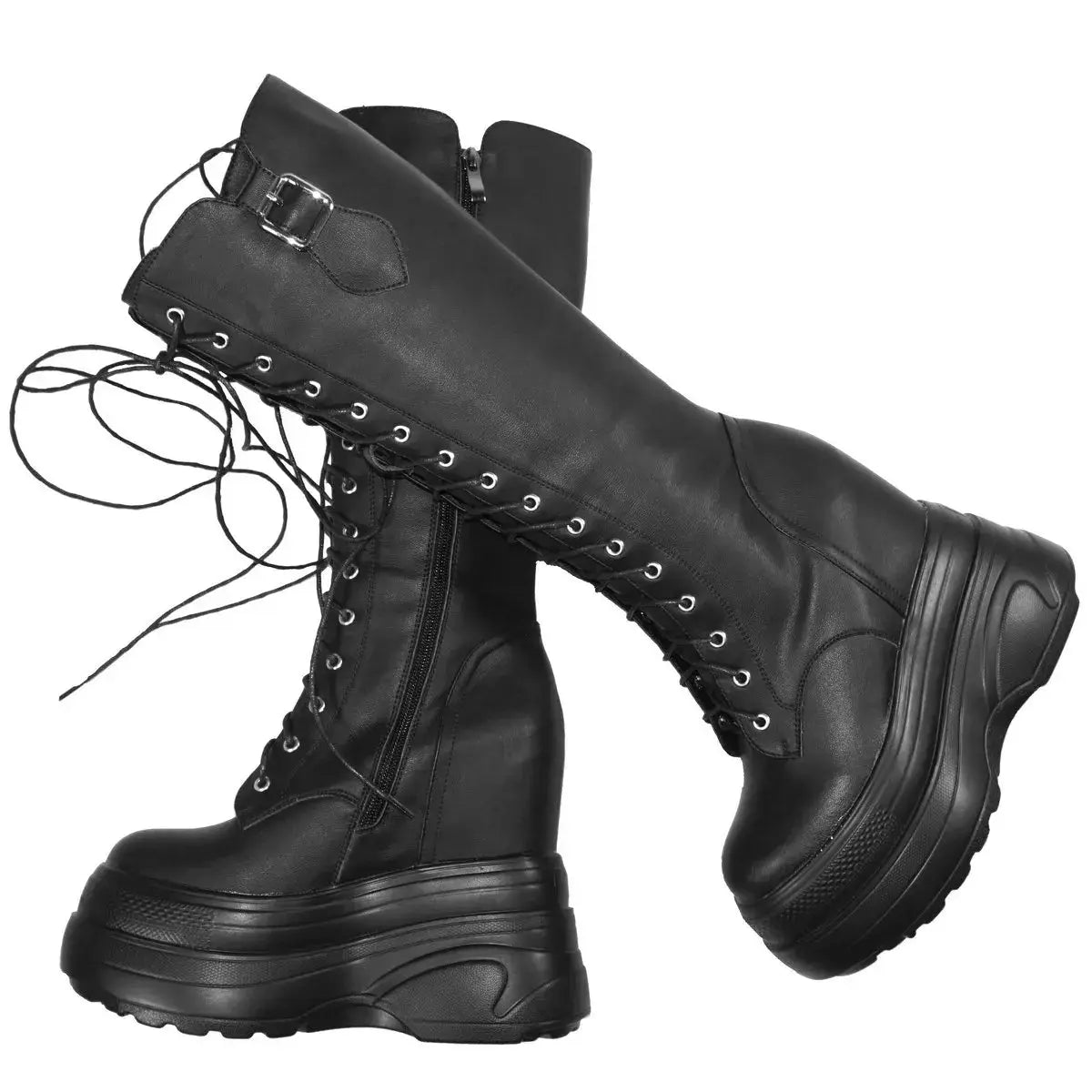 16cm High Heel Pumps Plus Size 43 44 45 46 47 Shoes Women Cow Leather Wedges Vulcanized Shoes Female Round Toe Fashion Sneakers NNOS