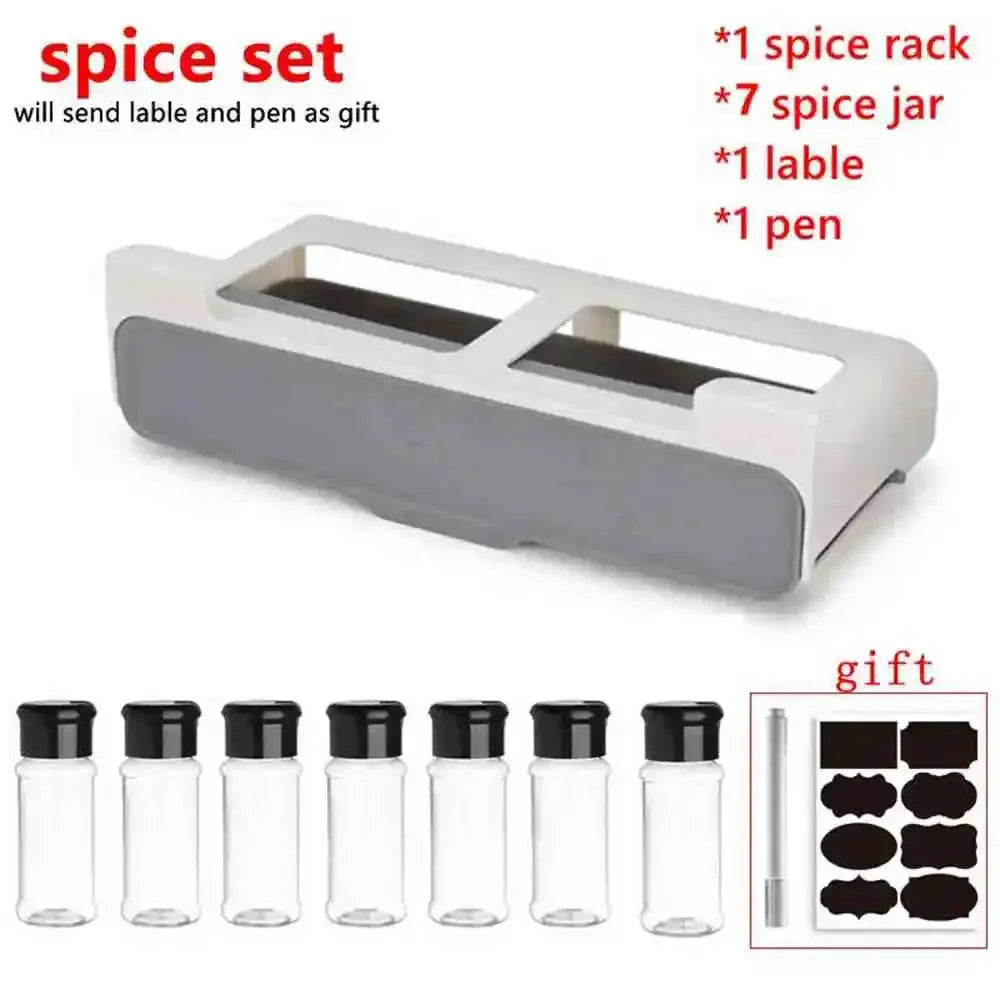 Kitchen Spice Rack Self-adhesive Wall-mounted Under-Shelf Seasoning Bottle Storage Rack Spice Organizer Kitchen Storage Rack NNOS