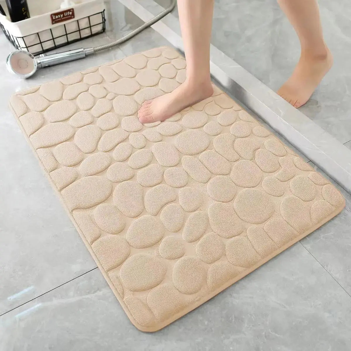 3D Non Slip Bathroom Mat Bath Mats Absorbent Doormat Carpet Cobblestone Embossed Door Floor Mats Machine Washable Quick Drying NNOS