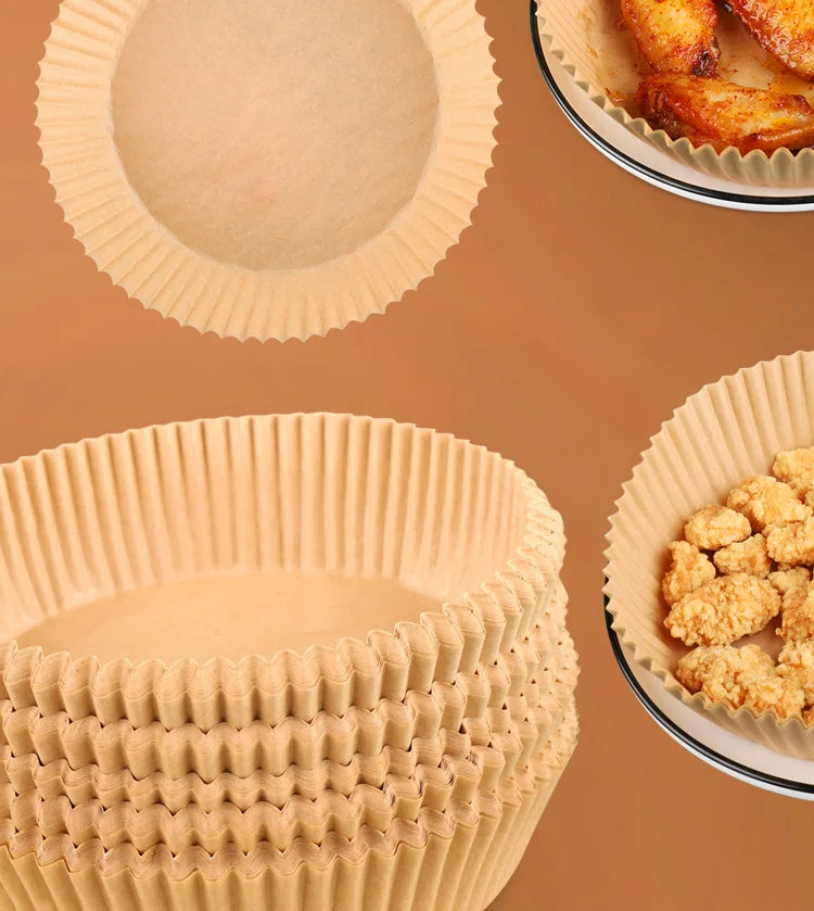 50Pcs Disposable Air Fryer Baking Paper Non-Stick Mat Oil Absorbing Kitchen Oven BBQ Plate Round/Square Fabric for Easy Cooking