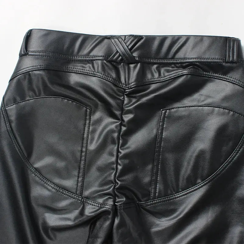 FQLWL Women's High-Waisted Faux Leather Leggings – Sexy Bodycon Black PU Pants for Casual, Winter, or Summer Wear NNOS