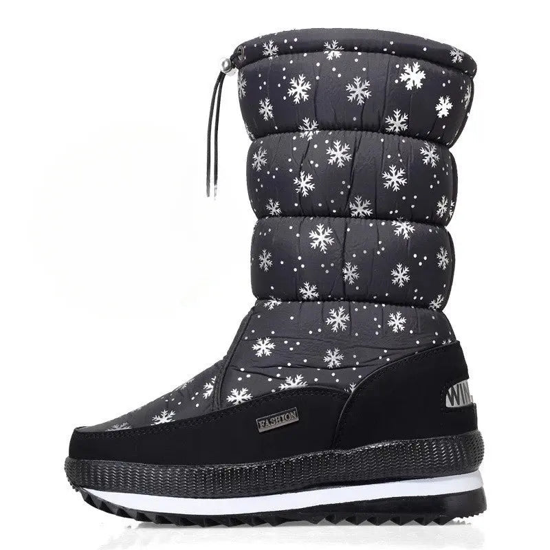 Winter thick women's snow boots Warm Plush Mid-calf Boots Non slip Waterproof  Platform Snow Boot Casual Female White shoes NNOS