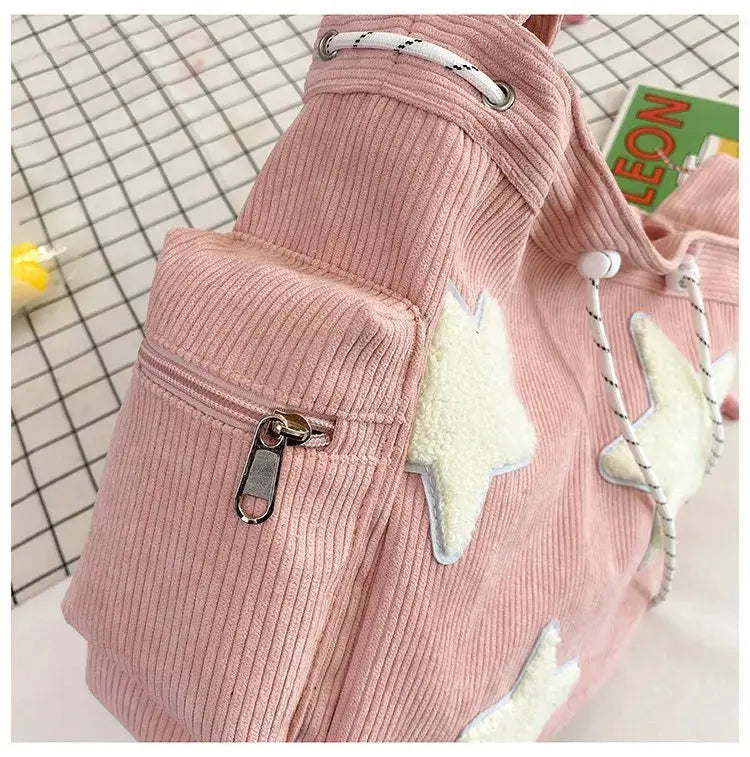 Trendy Corduroy Tote Bag for Women – Niche Star Design, Large-Capacity Shoulder & Crossbody Bag for Students & Stylish Commuters NNOS