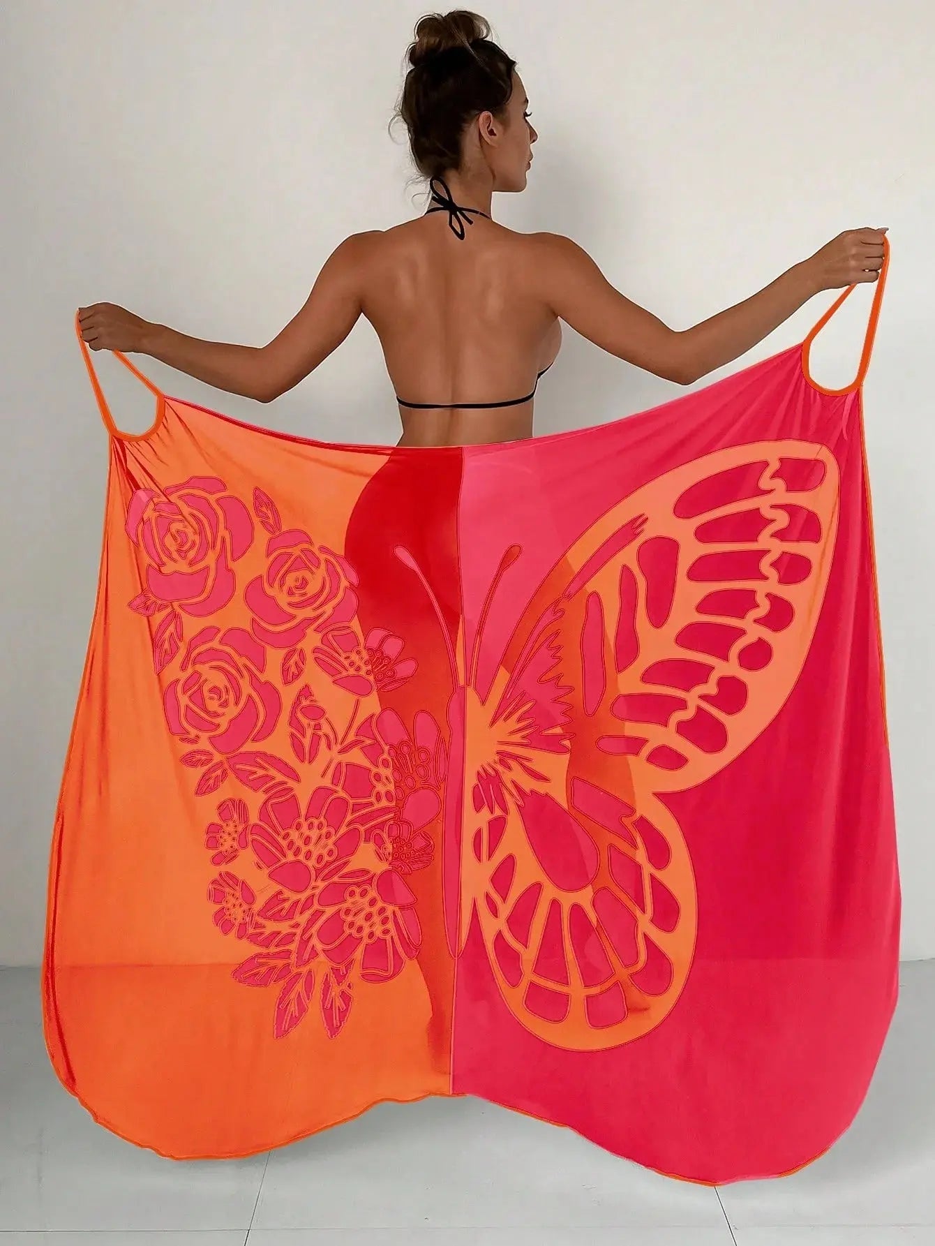 Sexy Butterfly Print Cover Up Swimwear Women Dress Summer Tunic Bikini Bath Sarong Wrap Skirt Swimsuit Elegant Lady Beachwear NNOS