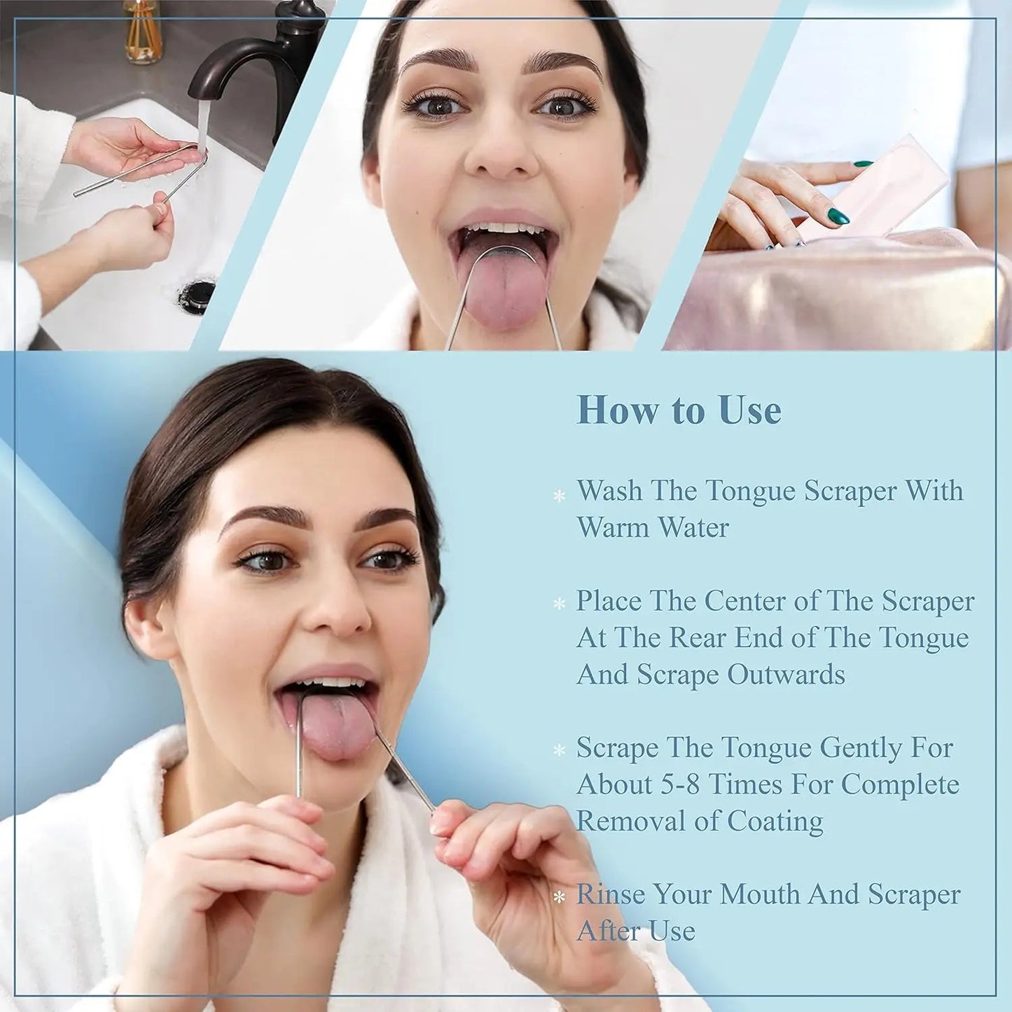 Tongue Scraper for Adult Kids, 2 Pack Stainless Steel Tongue Scraper for Oral Care, Reduce Bad Breath, with Metal Storage Box NNOS