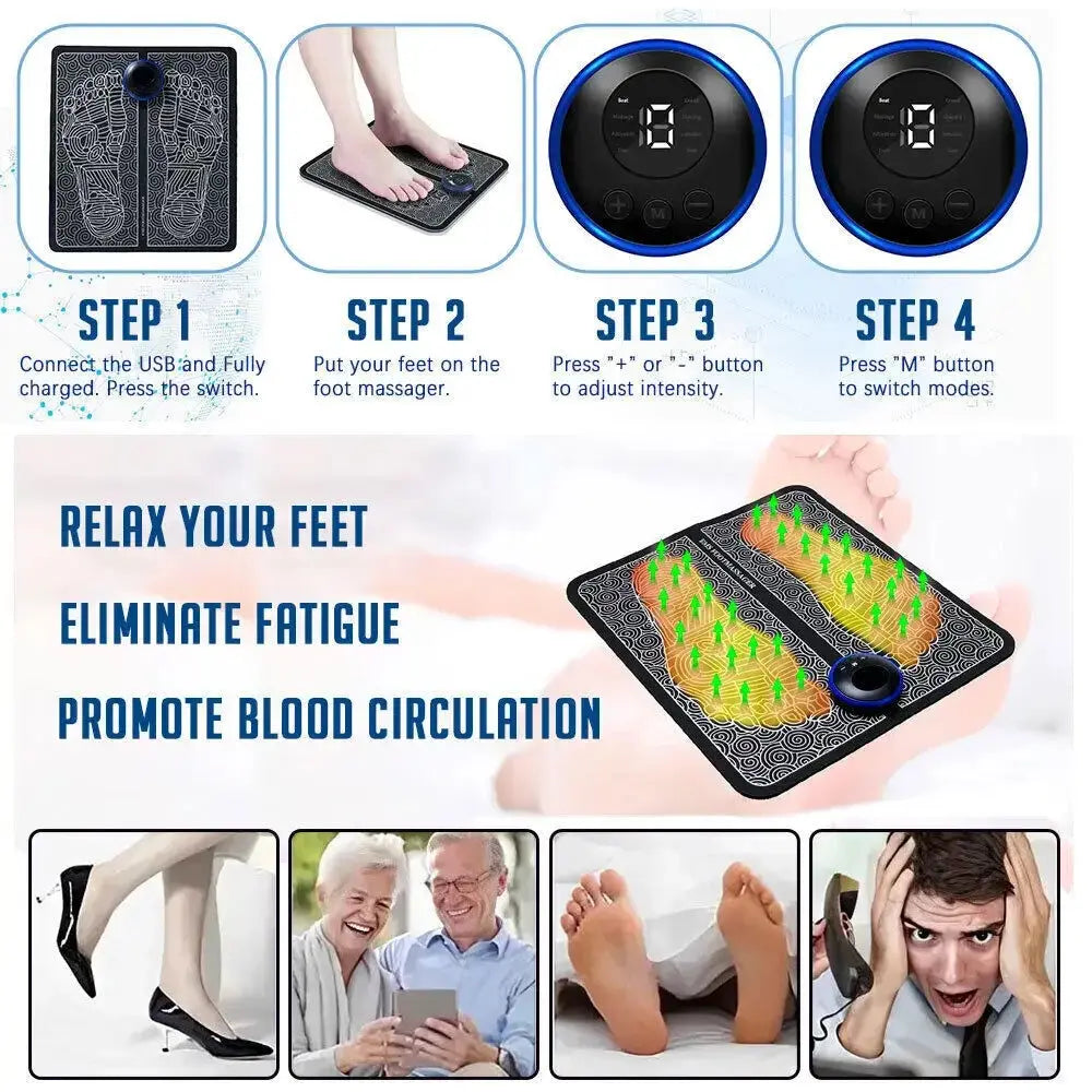 USB Rechargeable Foot Massage Mat – 8 Modes, 19 Levels, Boosts Circulation NNOS
