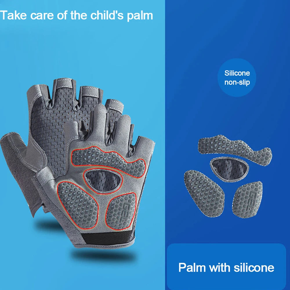 1Pair Non-slip Kids Gloves Half Finger Thickened Palm Protective Faux Leather Tear Resistant - Cycling Climbing Kid Sport Gloves NNOS