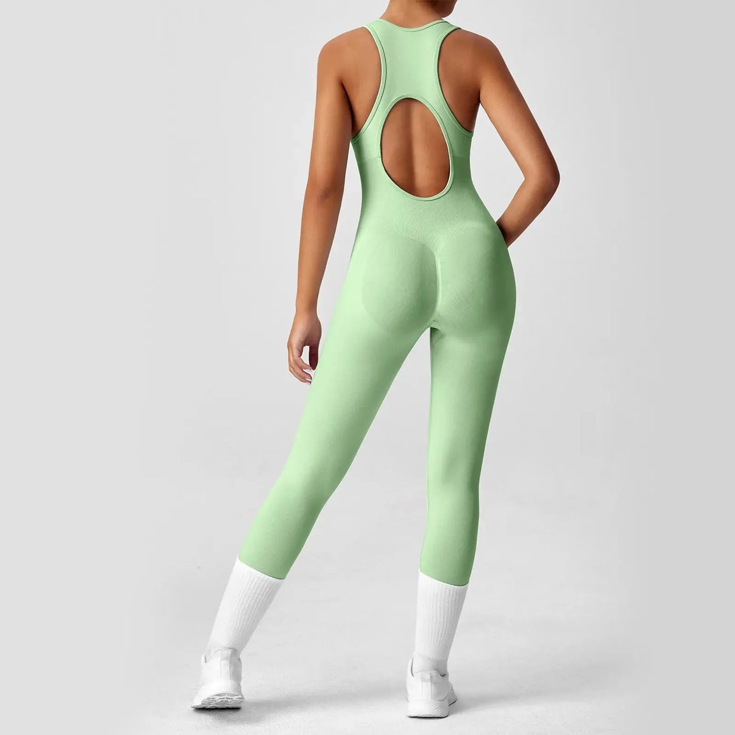 Ladies' Solid Color round Neck Sleeveless Yoga Jumpsuit Breathable Front Zipper Soft Comfy Fitness Calf-Length Sporty Summer NNOS