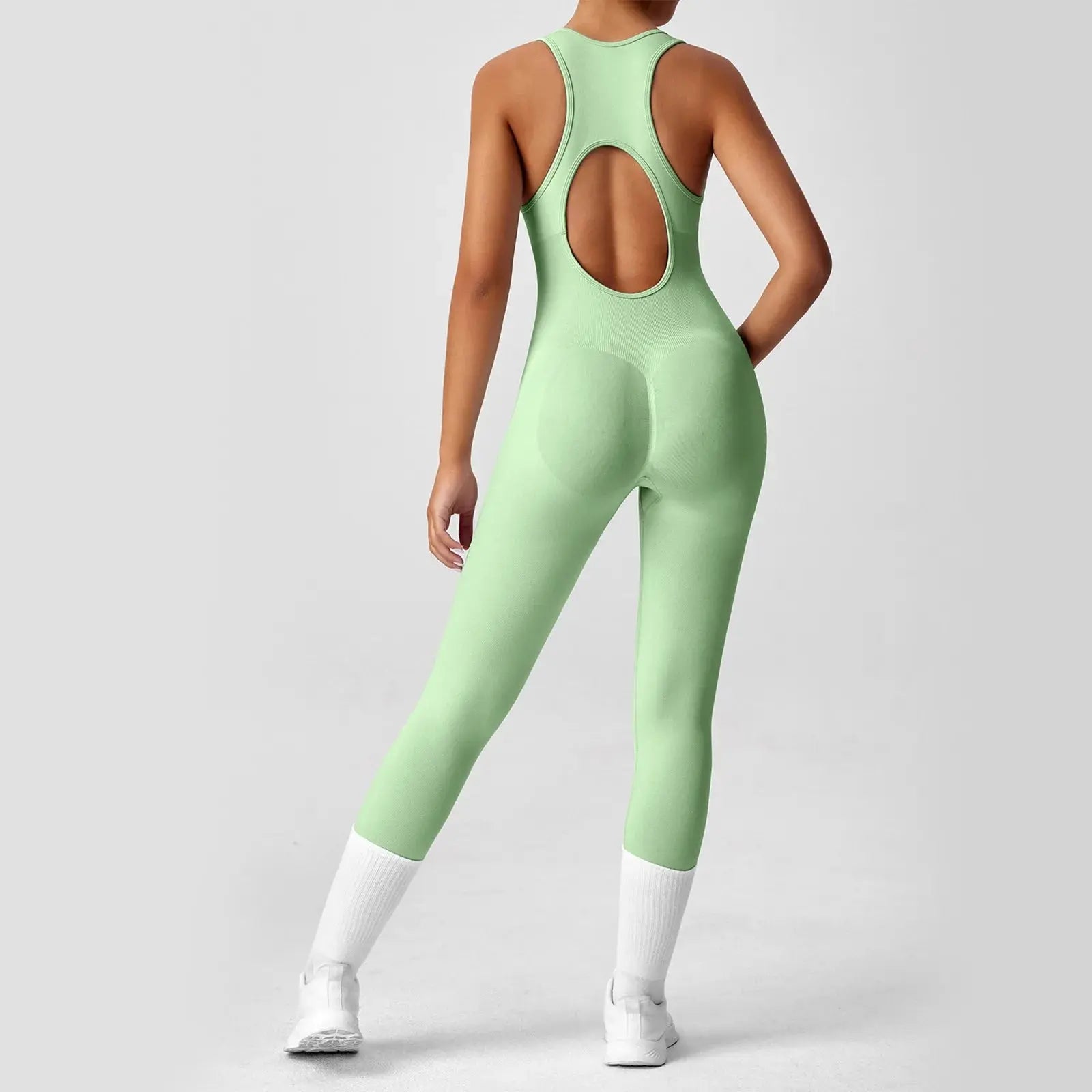 Ladies' Solid Color round Neck Sleeveless Yoga Jumpsuit Breathable Front Zipper Soft Comfy Fitness Calf-Length Sporty Summer NNOS
