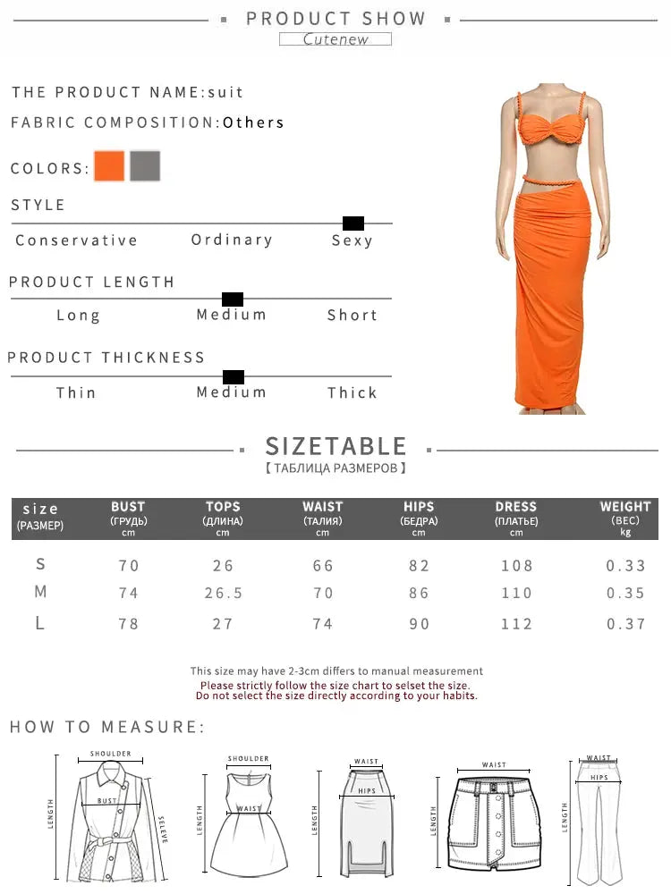 CuteNew Women’s 2-Piece Set – Pleated Crop Cami & Shirred High-Waist Maxi Skirt NNOS