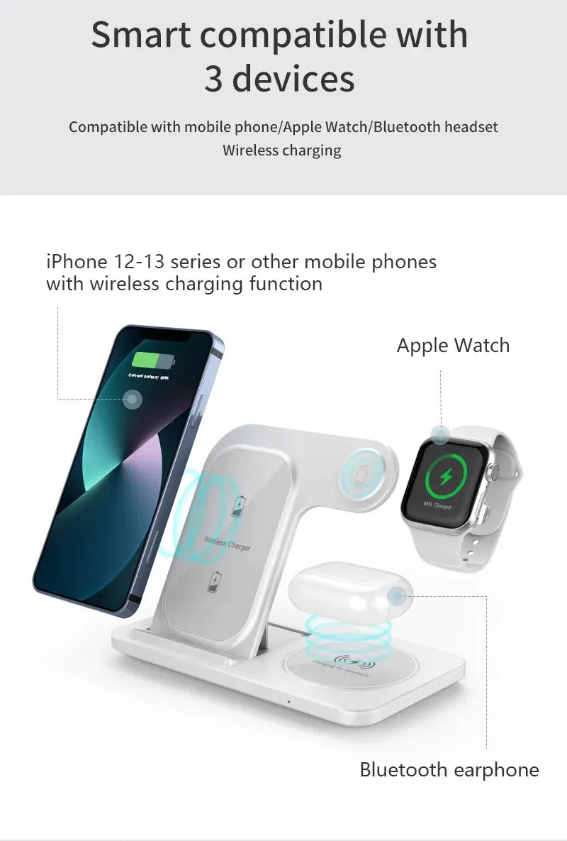 3 in 1 Wireless Charger Stand Pad For iPhone 15 14 13 12 X Max Foldable Fast Charging Station Dock For IWatch 8 7 SE AirPods Pro NNOS