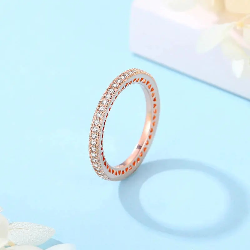 925 Sterling Silver Infinity Heart Ring – Rose Gold Crystal Engagement & Wedding Jewelry for Women NNOS