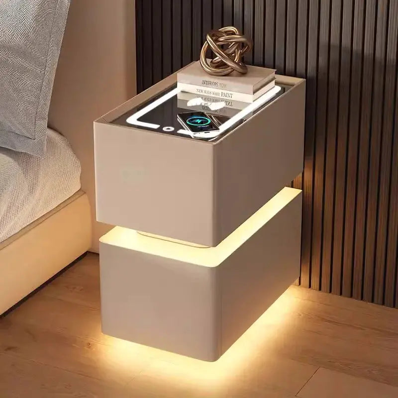 Smart Bedside Table – Modern Nightstand with Wireless Charging & LED Features NNOS