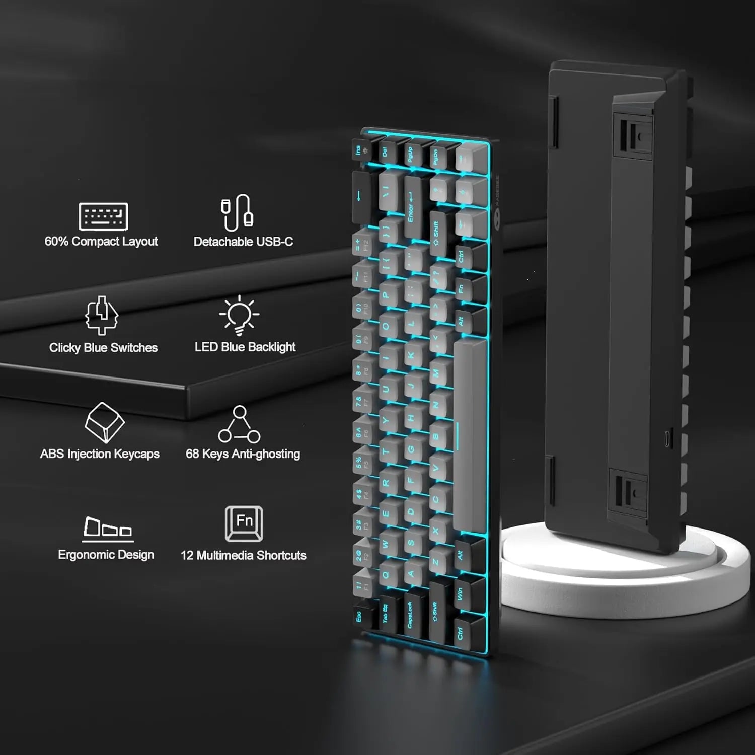 MageGee Portable 60% Mechanical Gaming Keyboard, MK-Box LED Backlit Compact 68 Keys Mini Wired Office Keyboard with Red Switch f NNOS